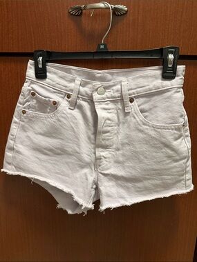 Levi's White Denim High-Rise Frayed Hem Shorts